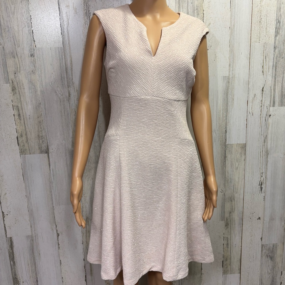 Studio One Pink Metallic Crinkle Fit And Flare Dress